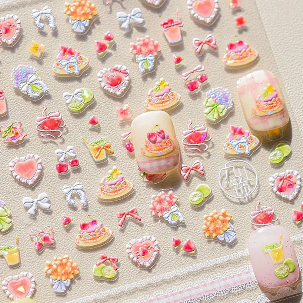 5D Kawaii Nail Art Stickers | Jelly Dessert & Heart Decals Nail Art Stickers QXL