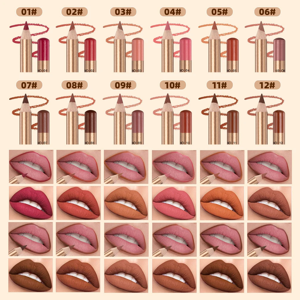 QIBEST 12-Pc Waterproof Matte Lip Liner Set | Nude Shades Lip Liner Set QXL