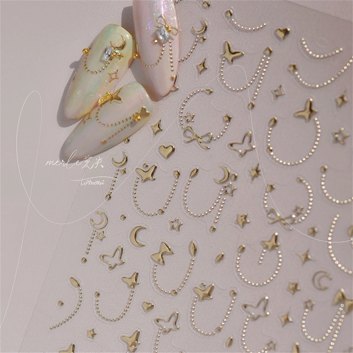 5D Star Chain Nail Stickers – Gold Silver Self-Adhesive Decals Nail Art Stickers QXL