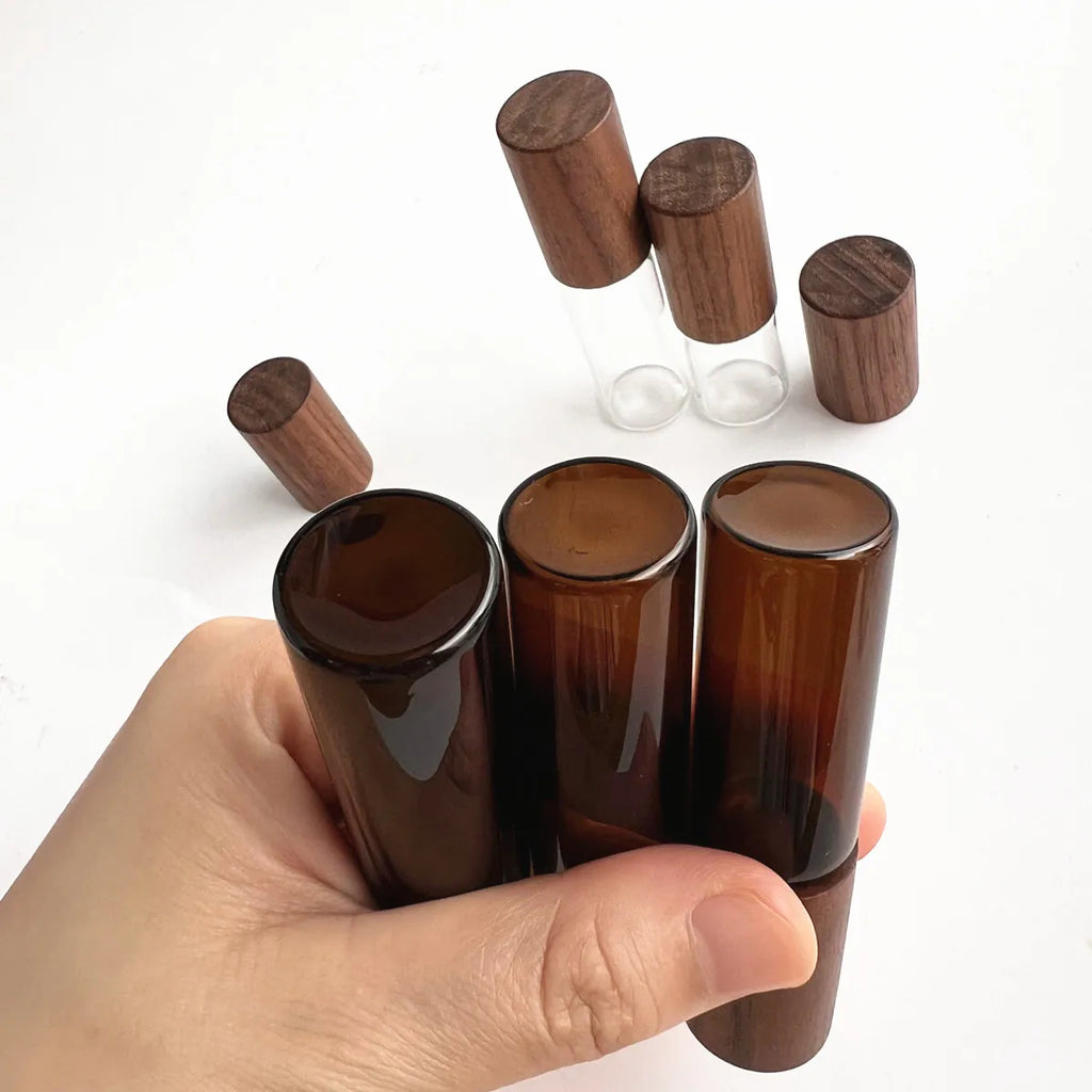 Glass Roll-On Bottles with Wood Cap | 5–20ml Roller Vials Glass Roller Bottle QXL