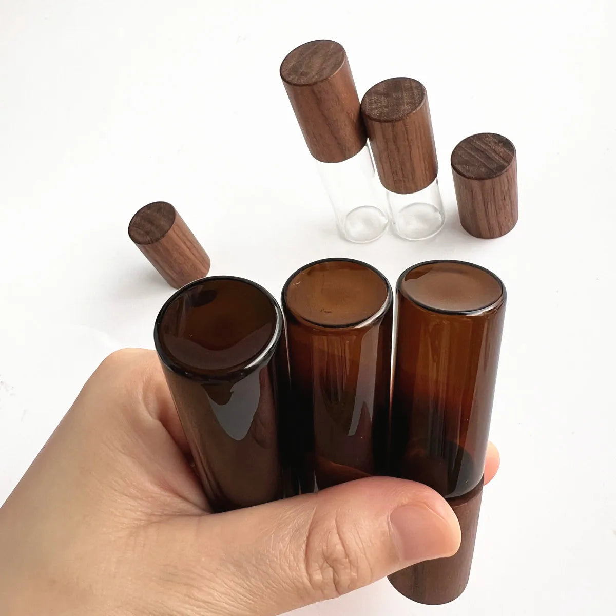 Glass Roll-On Bottles with Wood Cap | 5–20ml Roller Vials Glass Roller Bottle QXL