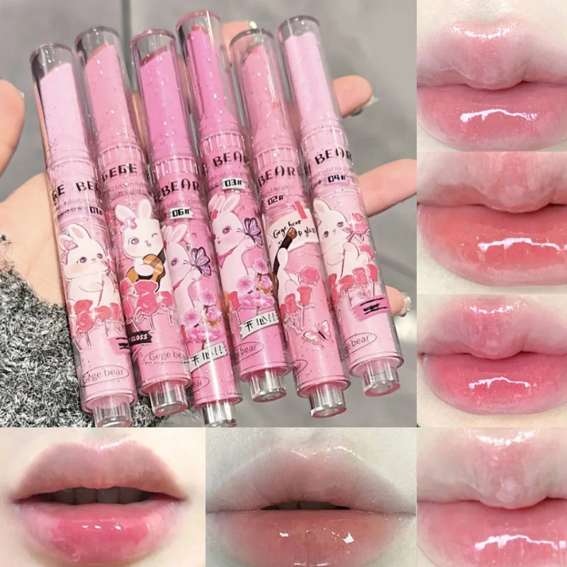 Gegebear Pink Bunny Solid Lip Gloss | Glossy & Hydrating Solid Lip Gloss QXL
