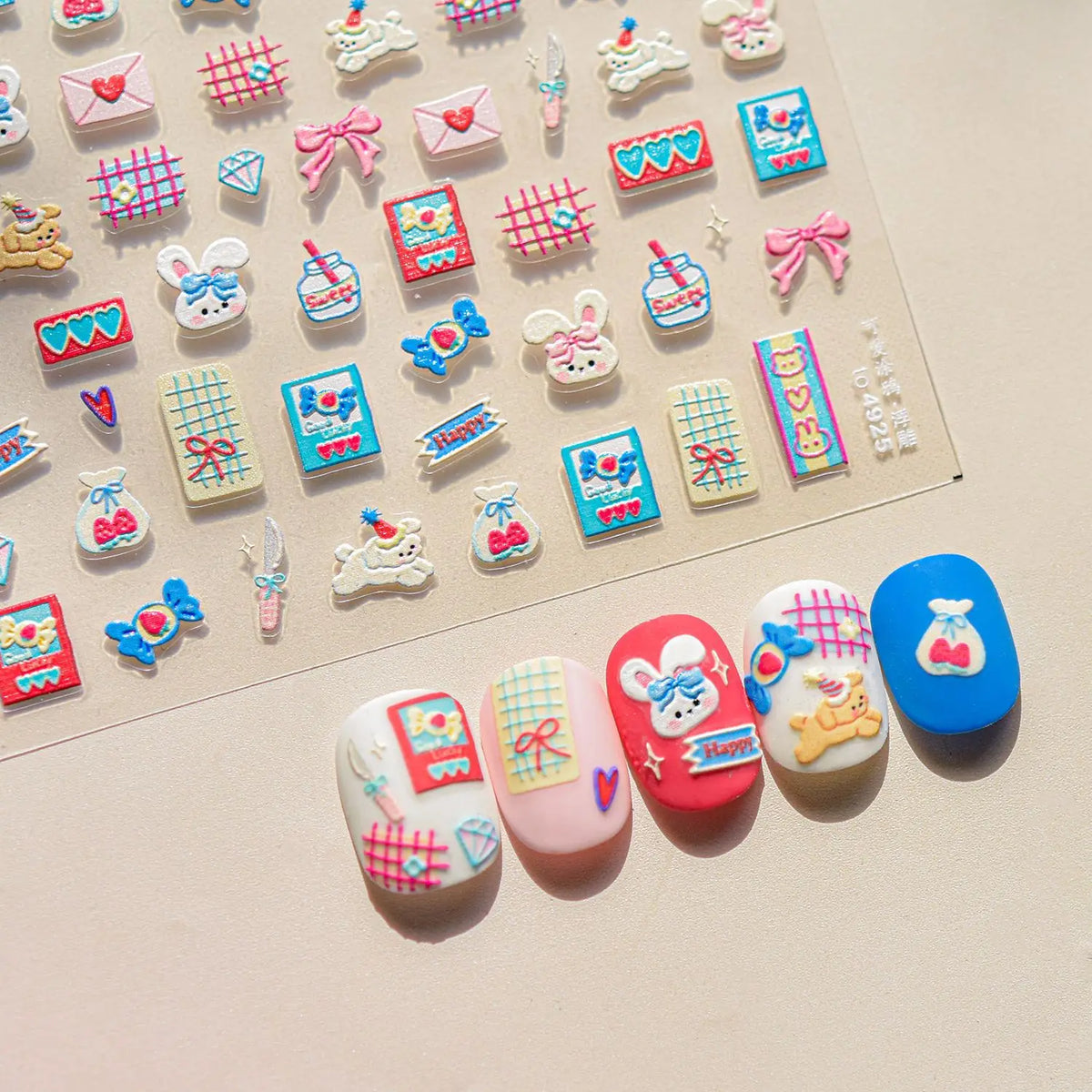 5D Embossed Nail Art Stickers | Cute Animal & Fruit Designs Nail Art Stickers QXL