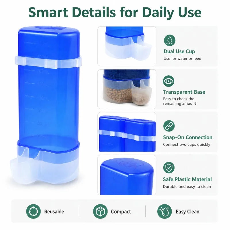2-in-1 Bird Feeder & Waterer 800ml | Cage-Mount Cup Dispenser Bird Feeder Cup QXL