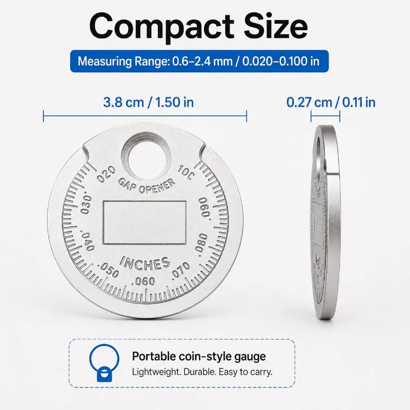 Spark Plug Gap Tool | Dual Scale Coin Gauge 0.6–2.4mm Spark Plug Gap Gauge QXL