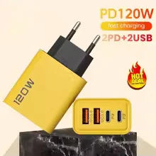 120W 4-Port USB-C Wall Charger PD QC3.0 | Fast Charge USB Wall Charger QXL