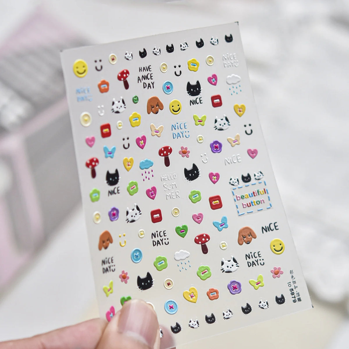 5D Cartoon Nail Stickers – Cat, Heart, Mushroom & Bow Decals Nail Art Stickers QXL