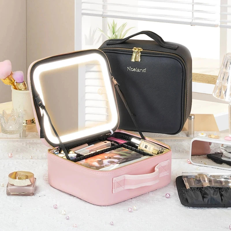 Waterproof Makeup Train Case with Mirror & Adjustable Dividers Makeup Train Case QXL