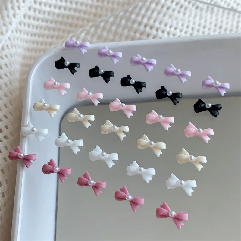 20-Pc 3D Bowtie Pearl Nail Charms | Mixed Color Resin Nail Art Nail Art Charms QXL