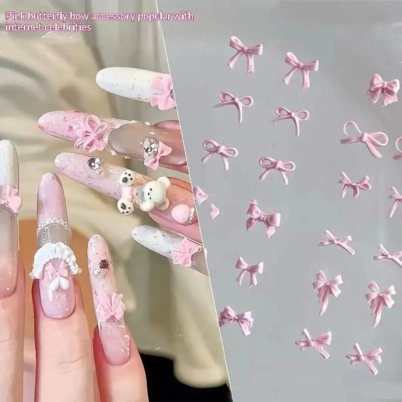 50-Pack 3D Resin Bow Nail Charms | Pink Kawaii Bowknot Art Nail Art Charms QXL