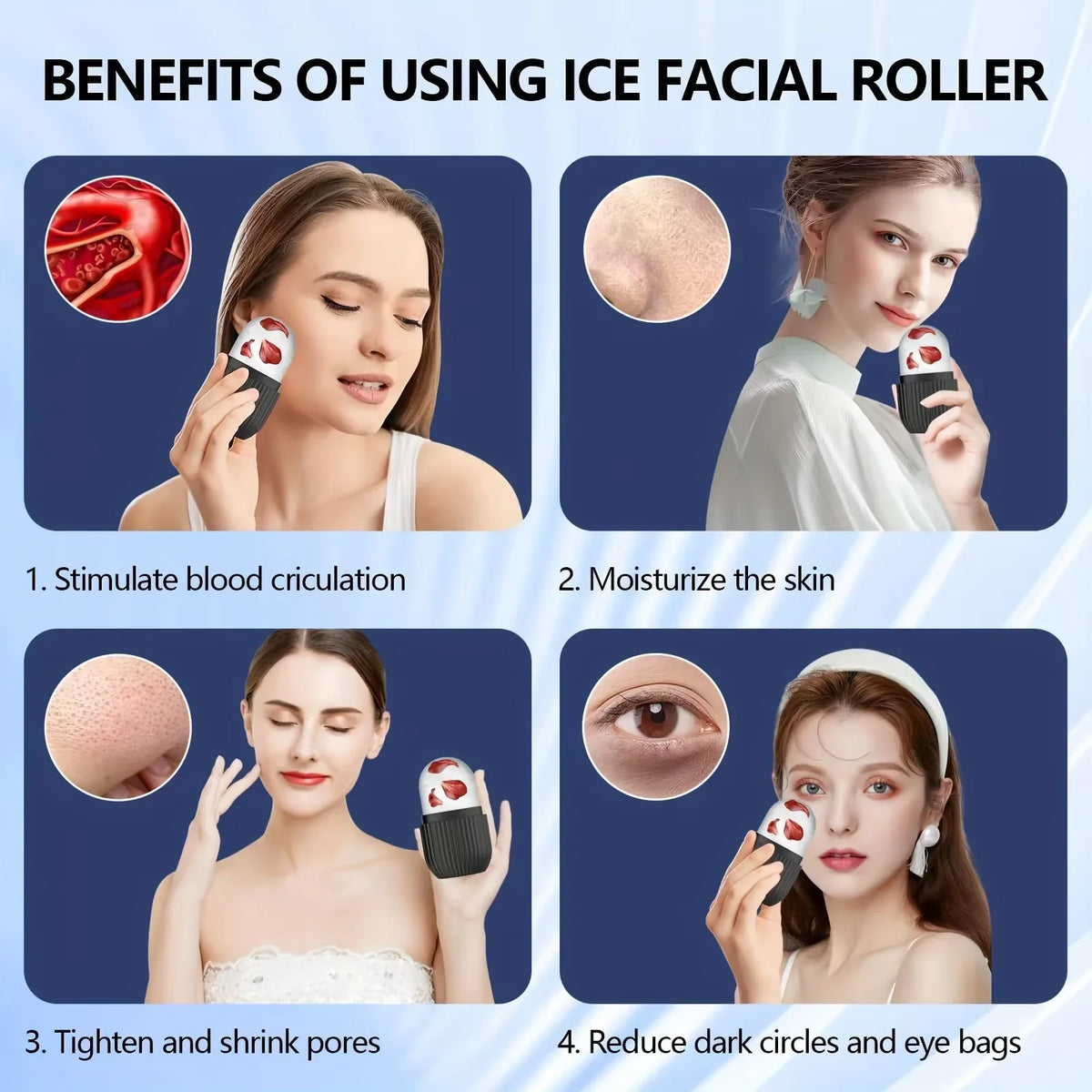Silicone Ice Roller Massager for Face & Eyes | Cooling Skincare Face Ice Roller QXL