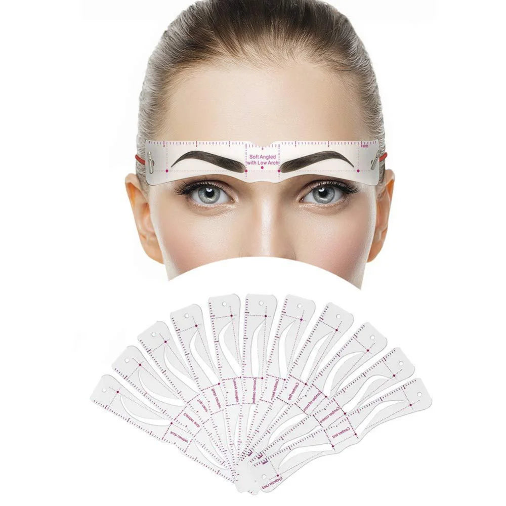 3D Reusable Eyebrow Stencil Set | 12 Shapes & Elastic Rope Eyebrow Stencil Set QXL