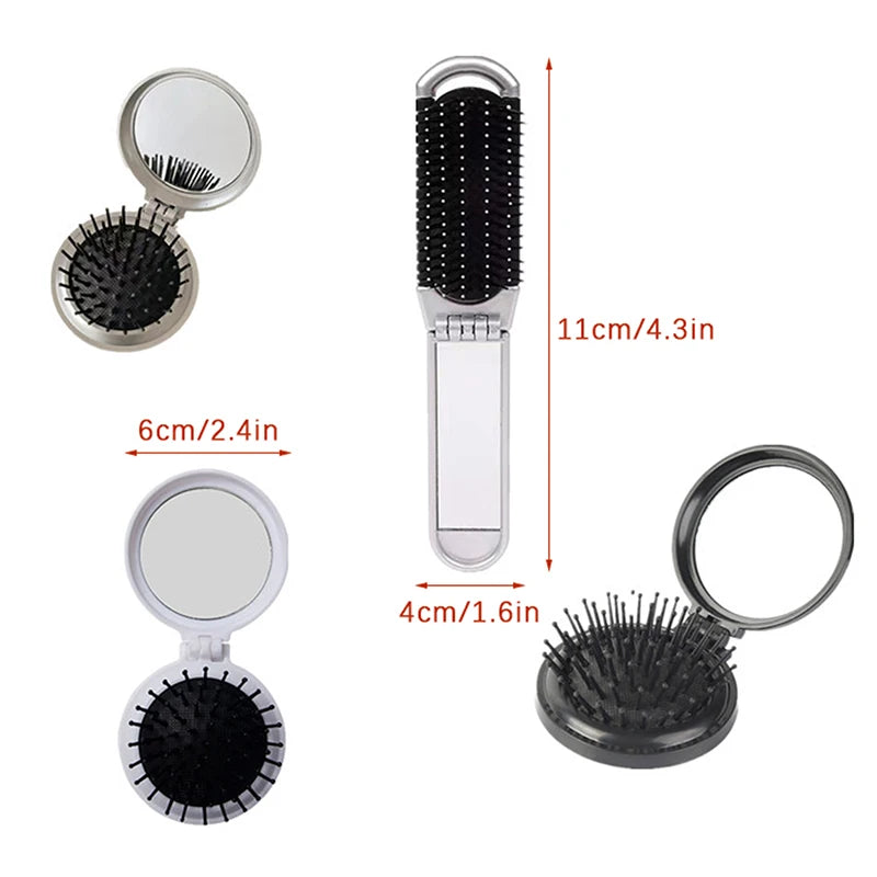 Folding Travel Hair Brush with Mirror | Anti-Static Massage Comb Folding Hair Brush QXL