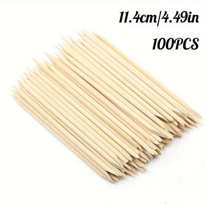 Orange Wood Cuticle Pusher Sticks | Nail Manicure & Gel Art Cuticle Pusher Sticks QXL Shape2 11.4cm 100Pcs