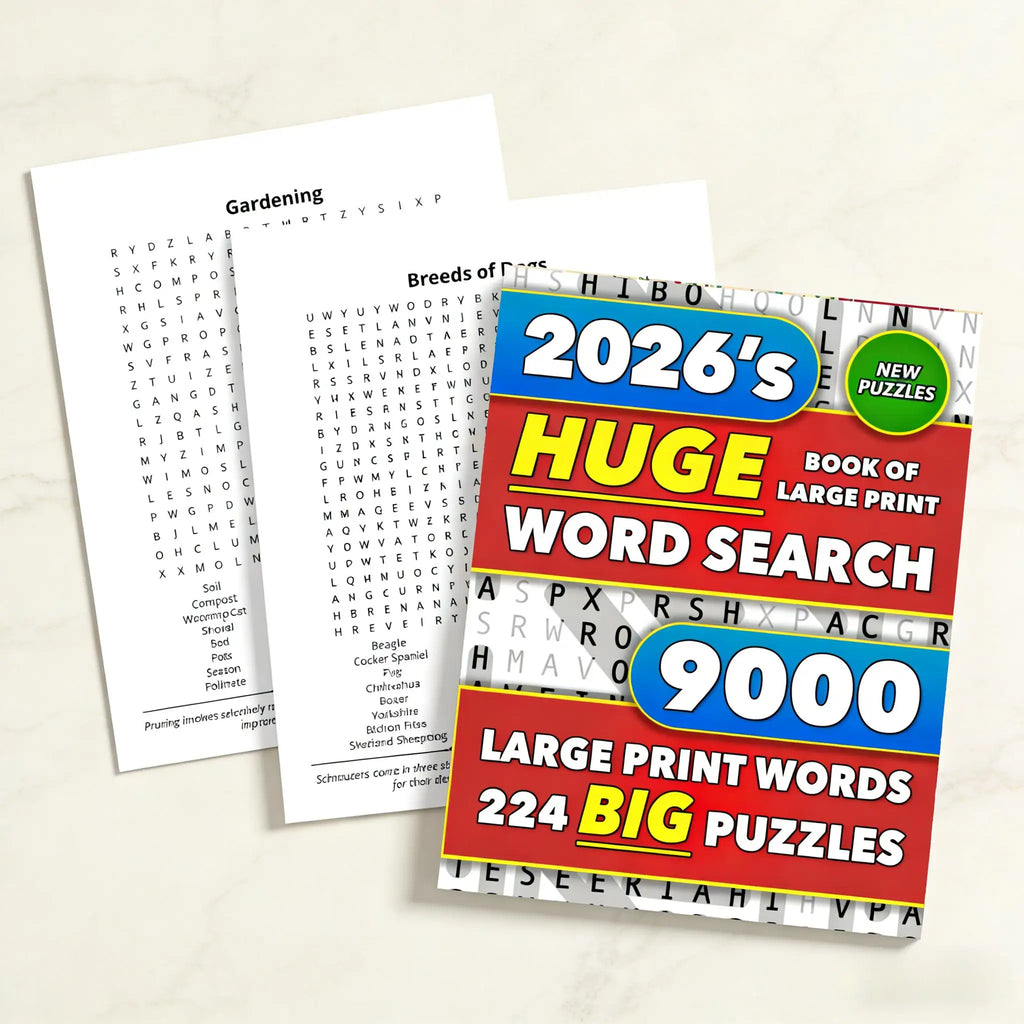 Large Print Word Search & Crossword Puzzle Book – 9,000 Words Puzzle Activity Book QXL