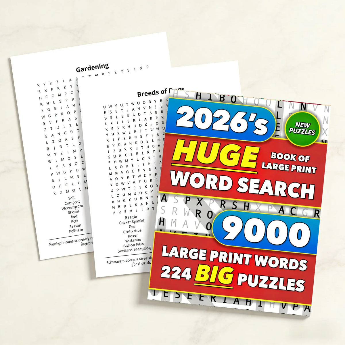 Large Print Word Search & Crossword Puzzle Book – 9,000 Words Puzzle Activity Book QXL