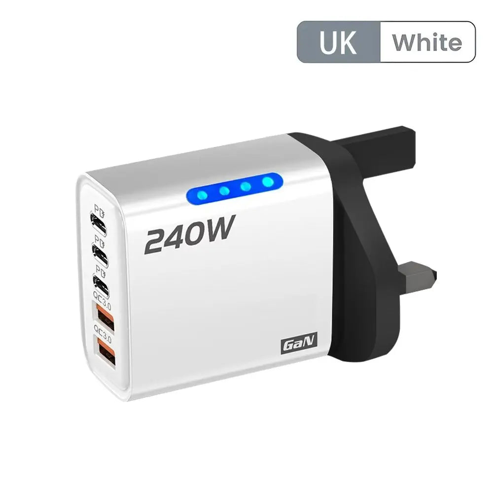 5-Port USB-C PD 120W Fast Charger | QC 3.0 Multi-Device Multi-Port USB Charger QXL White UK