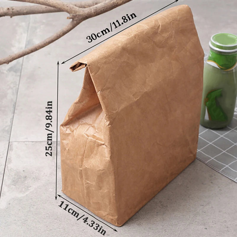 Insulated Kraft Paper Lunch Bag | Magnetic Closure Cooler Sack Insulated Lunch Bag QXL