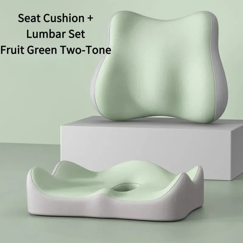 2-Pack Memory Foam Seat & Lumbar Support Cushion Set Seat Cushion Set QXL green-2PCS-1 A