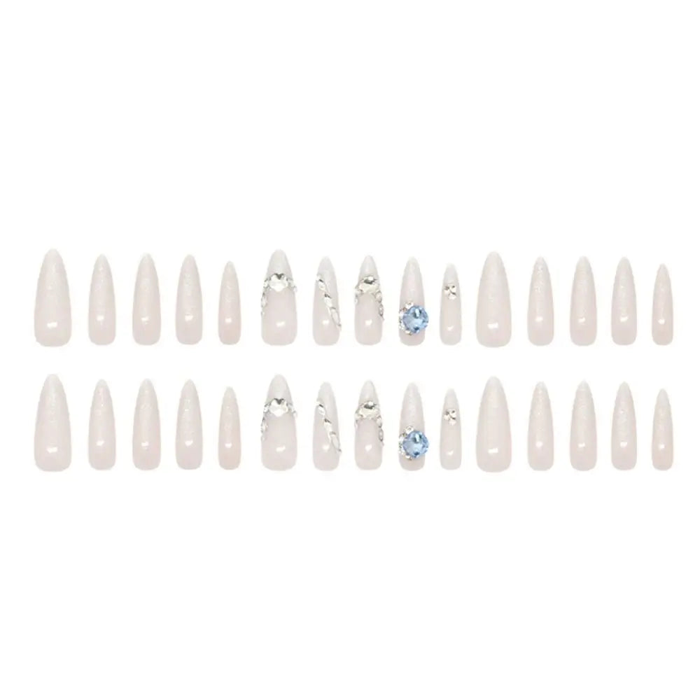 30-Pc Almond Stiletto Press-On Nails | Cat Eye Rhinestone Press-On Nail Tips QXL
