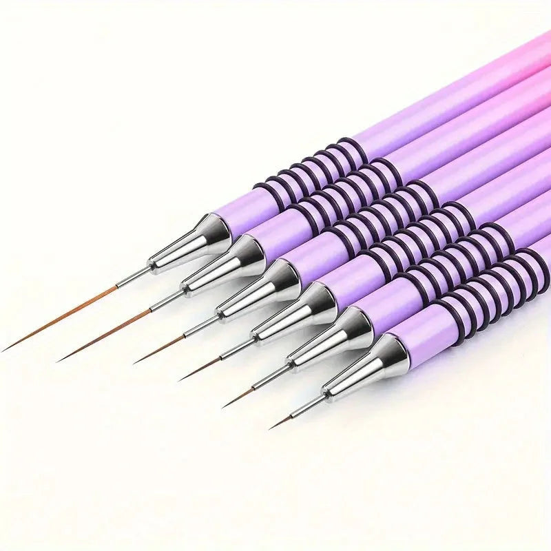 6-Piece Nail Liner Brush Set | Striping & Nail Art Pens Nail Art Brush Set QXL Pink and purple-6pcs