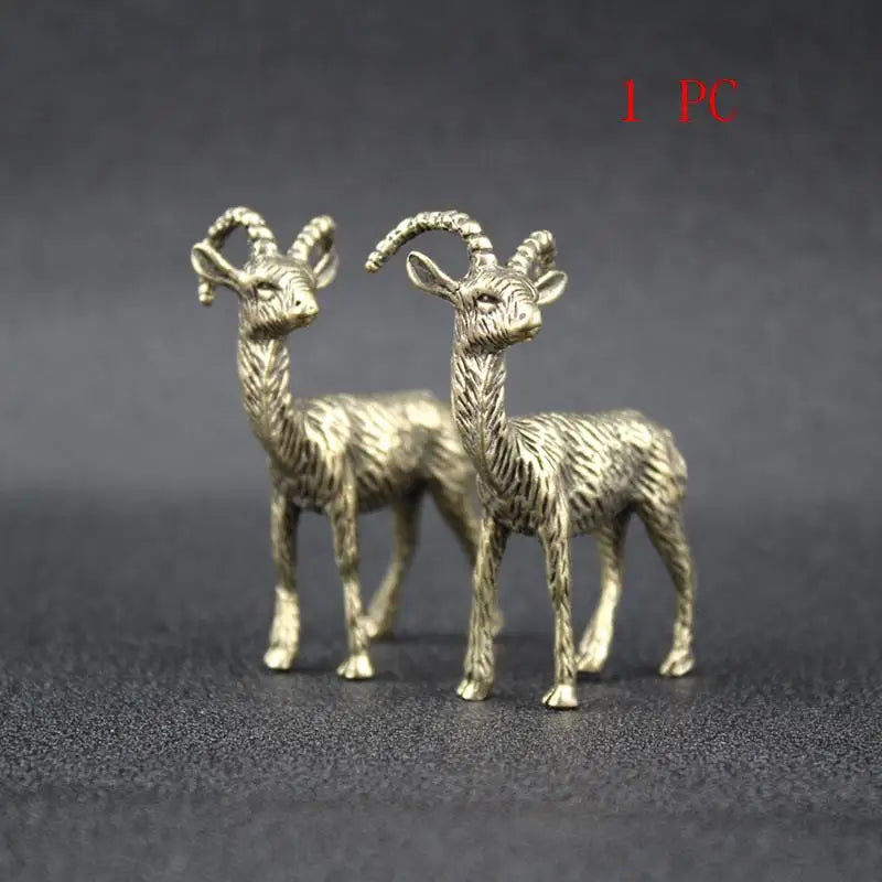 Brass Retro Goat Figurine | Desktop Tea Pet Miniature Ornament Metal Figurine QXL
