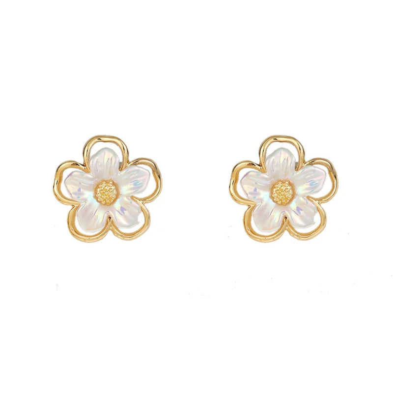 Crystal Pearl Floral Stud Earrings | Korean Style Jewelry Stud Earrings QXL onesize