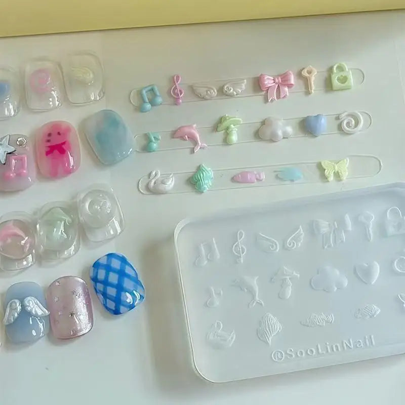 Y2K Silicone Nail Mold | Dolphin, Puppy & Bowknot Designs Silicone Nail Mold QXL A1