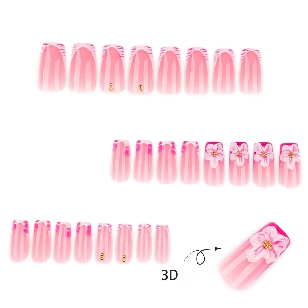 Long Ballerina Press-On Nails – Pink Flowers & French Tips Press-On Nails QXL
