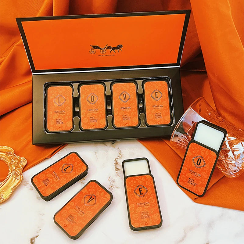 4-Piece Solid Perfume Set | Floral & Fruity Portable Fragrance Solid Perfume Set QXL