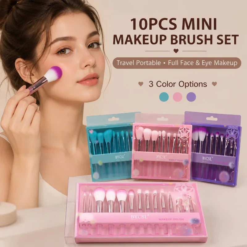 10-Pc Mini Makeup Brush Set | Travel Gift Box, Soft Bristles Makeup Brush Set QXL