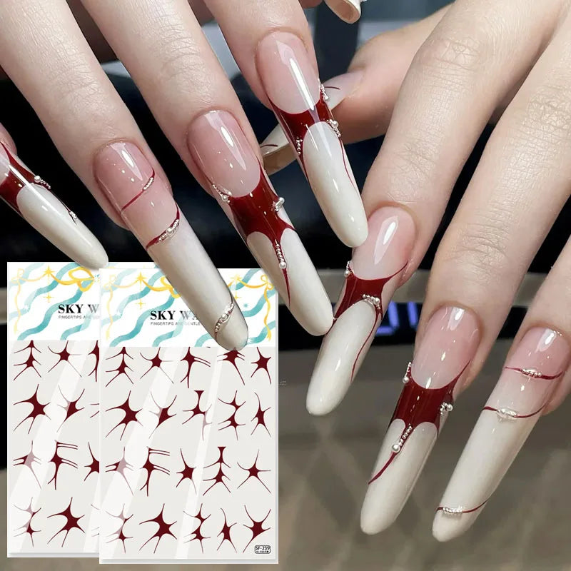 Y2K Red Fire Liner Nail Art Stickers | Crimson Flame Decals Nail Art Stickers QXL