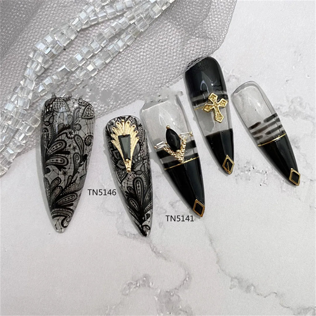 5-Pack Gothic Punk Black Zircon 3D Nail Charms & Rhinestones 3D Nail Art Charms QXL