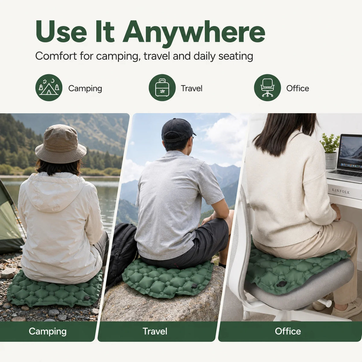 Inflatable Seat Cushion | Portable Foldable Camping Chair Pad Inflatable Seat Cushion QXL