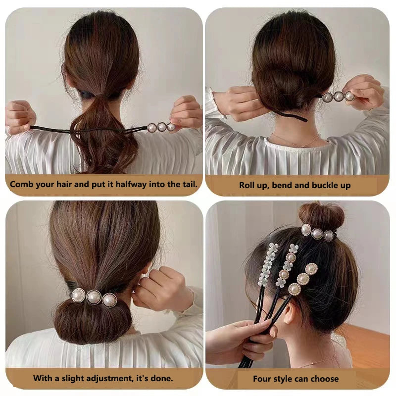 Pearl Flower Clip Bun Twister | Vintage Hair Braider Tool Hair Bun Twister QXL