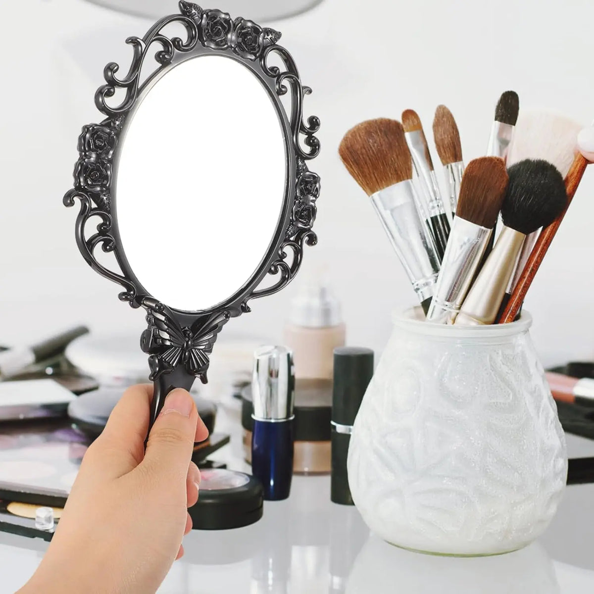 Retro Folding Makeup Mirror | Floral Handheld Travel Mirror Folding Makeup Mirror QXL