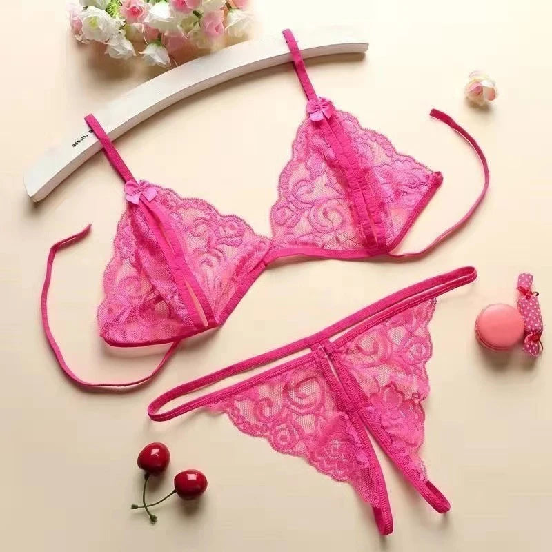 Women's Lace Transparent Three-Piece Lingerie Set Lingerie Set QXL