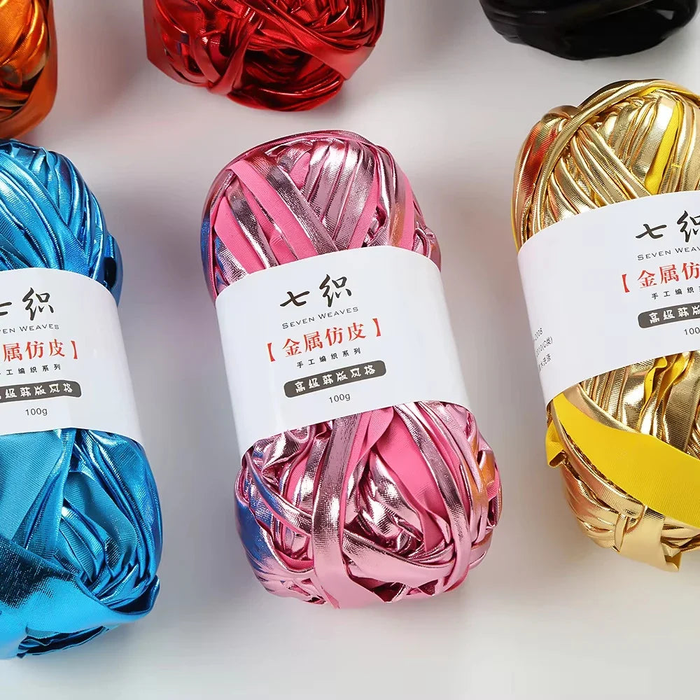 100m Metallic Fabric Strip Yarn | DIY Knitting & Crochet Craft Knitting Yarn QXL