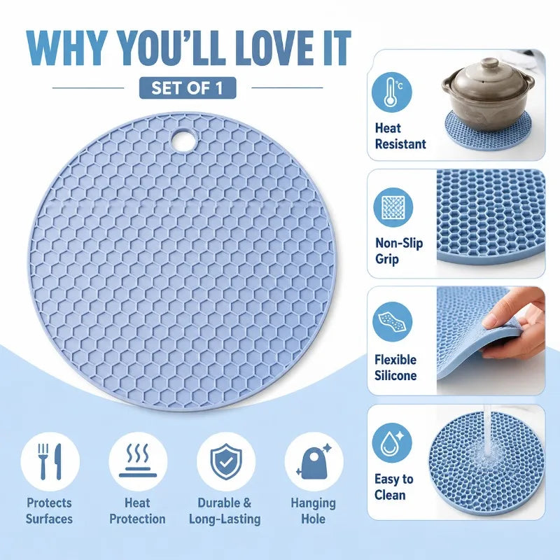 17cm Round Honeycomb Silicone Trivet Mat | Non-Slip Pot Holder Silicone Trivet Mat QXL
