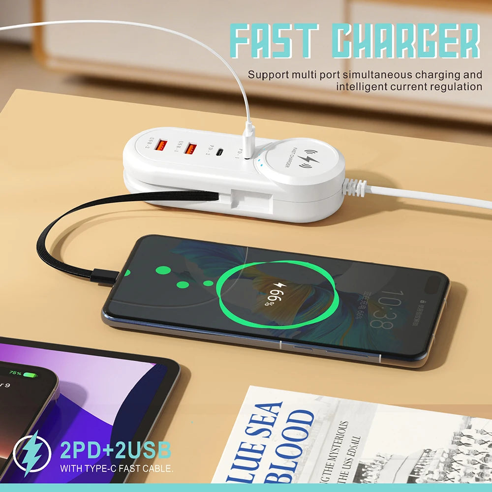 4-Port USB Wall Charger with LED | PD Fast Charge Type-C USB Wall Charger QXL