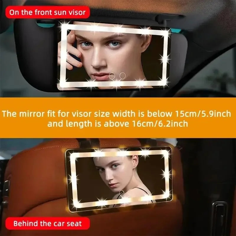 Car Sun Visor Vanity Mirror | 3-Color LED Lights, USB-C Rechargeable Car Vanity Mirror QXL