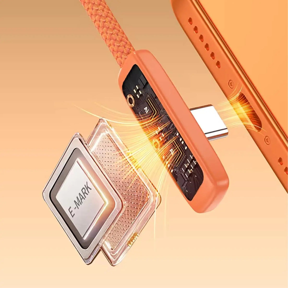 45W Right Angle USB-C Nylon Braided Fast Charging Cable USB-C Charging Cable QXL