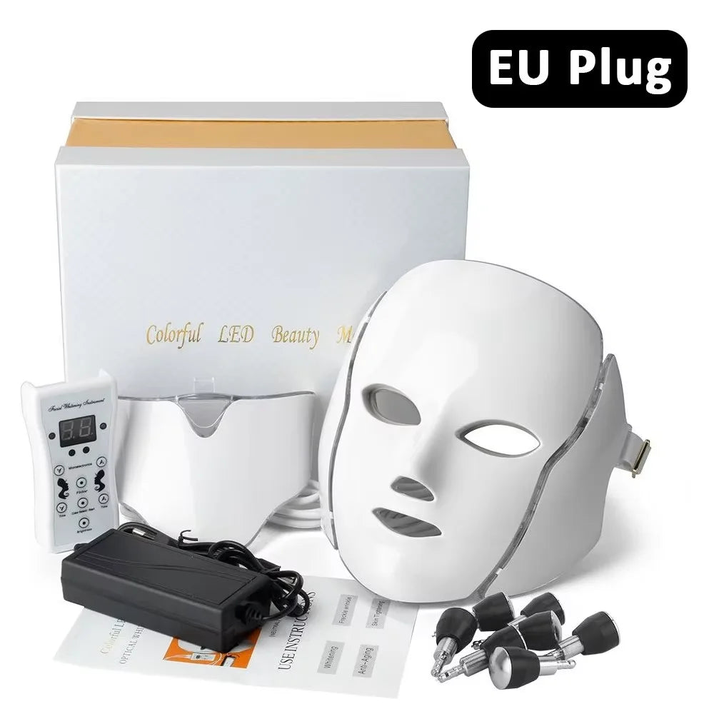 7-Color LED Light Therapy Face & Neck Mask | Skin Rejuvenation LED Therapy Face Mask QXL EU Plug