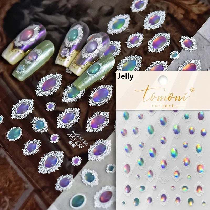 5D Bronzing Star Nail Stickers | Gold Silver Laser Decals Nail Art Stickers QXL MS638