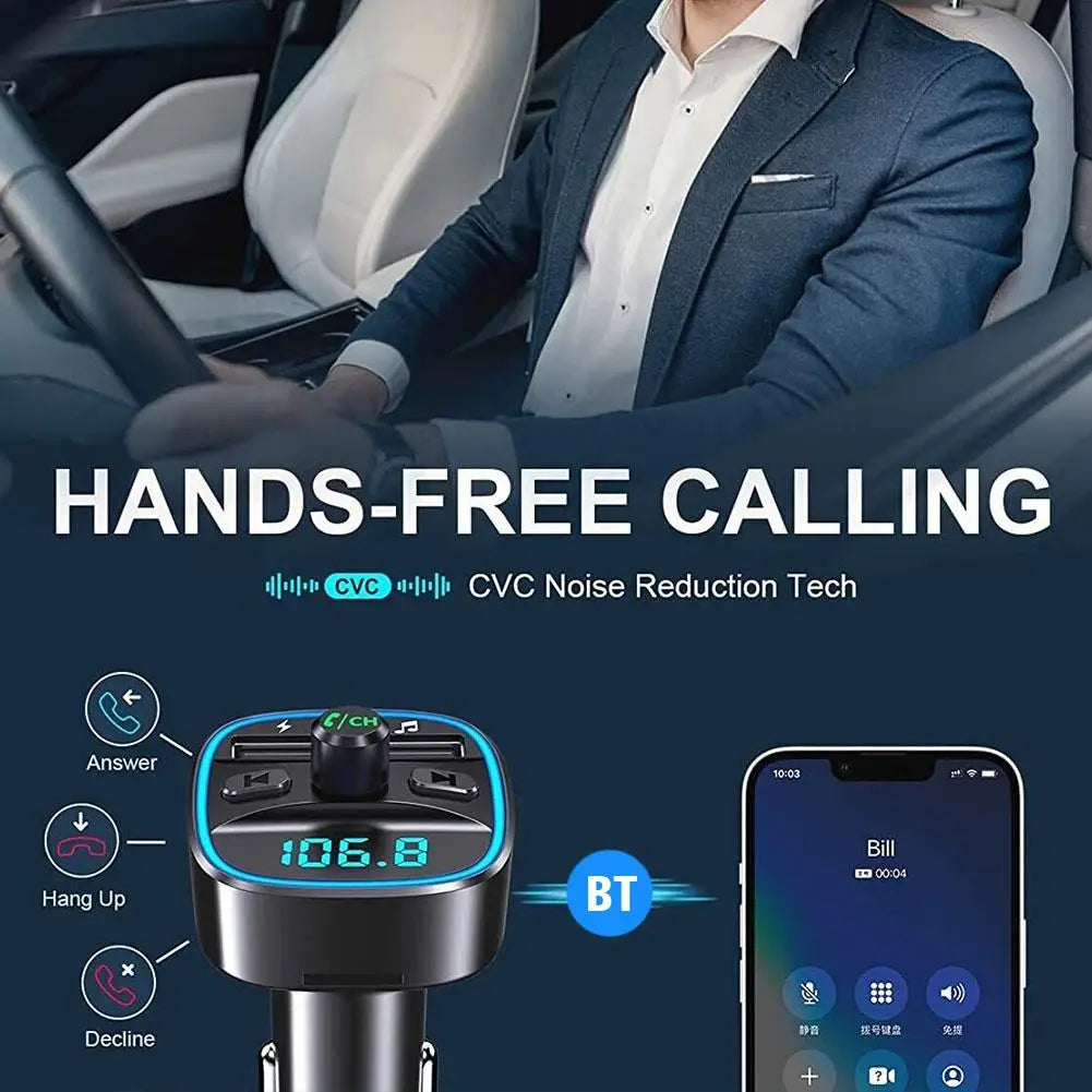 Bluetooth 5.0 FM Transmitter Car Adapter | Dual USB Fast Charge FM Transmitter Adapter QXL