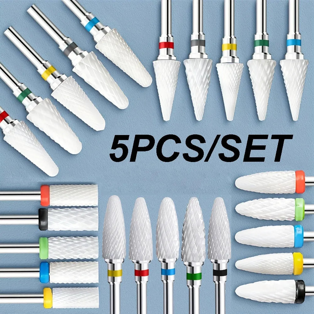 5-Pc Ceramic Nail Drill Bit Set | Gel Removal & Pedicure Nail Drill Bit Set QXL