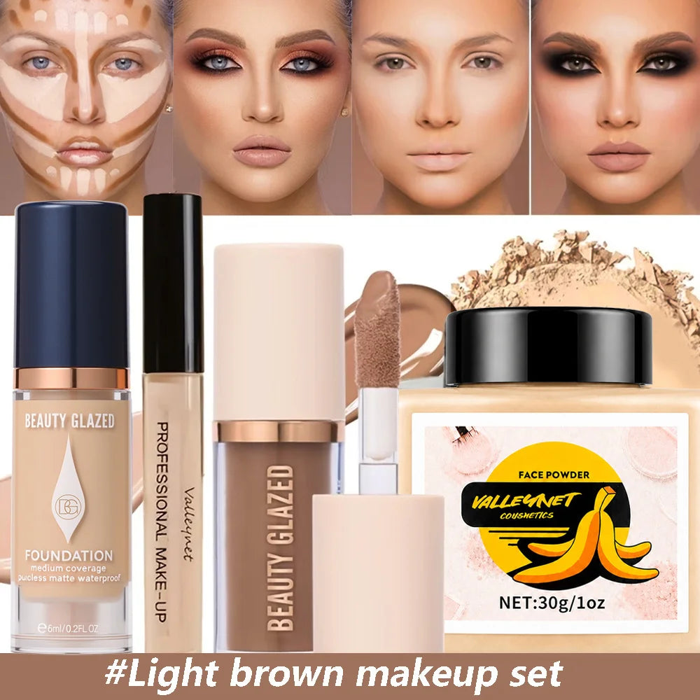 4-Piece Face Makeup Set | Foundation, Concealer, Contour & Powder Face Makeup Set QXL SET 2
