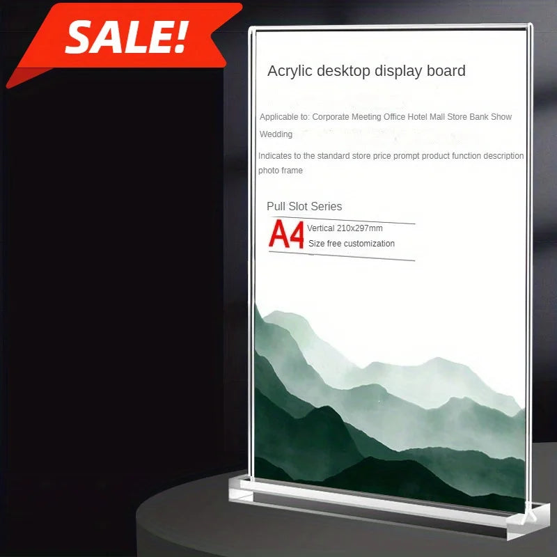 Acrylic Double-Sided T-Type Sign Holder | A4 A5 A6 Menu Stand Tabletop Sign Holder QXL