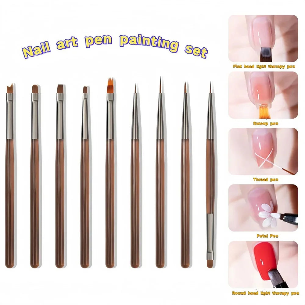 9-Piece Nail Art Brush Set | Multifunctional Nail Pen Kit Nail Art Brush Set QXL