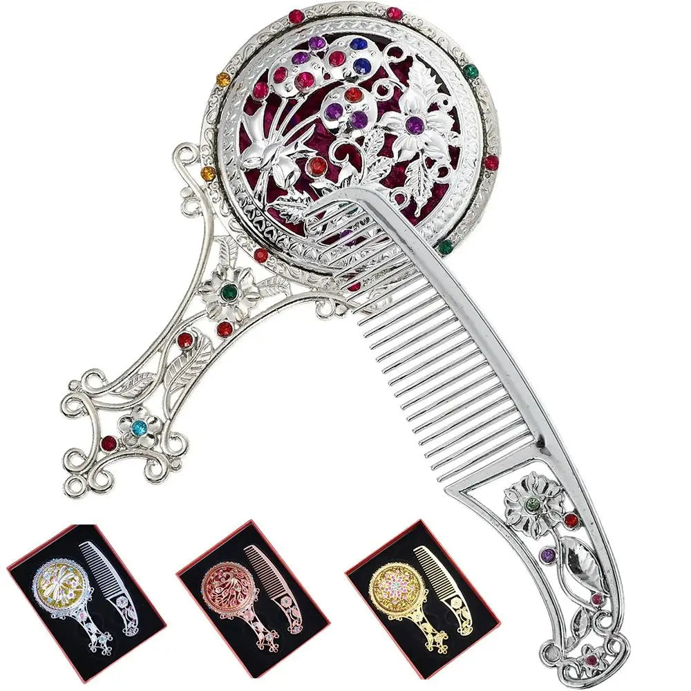 Vintage Retro Compact Makeup Mirror & Comb Set | Alloy Floral Compact Vanity Mirror QXL